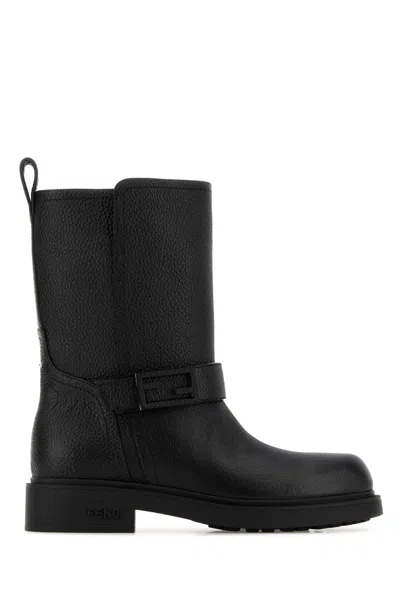 Fendi Black Leather Boots In Black