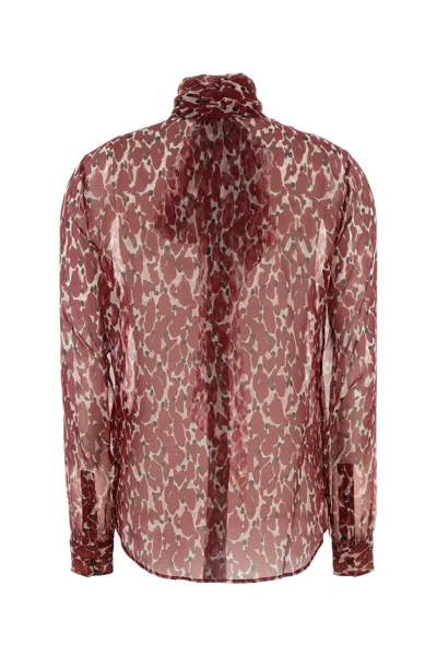 Saint Laurent Floral Silk Blouse With Scarf Collar And Concealed Button Closure In Multi