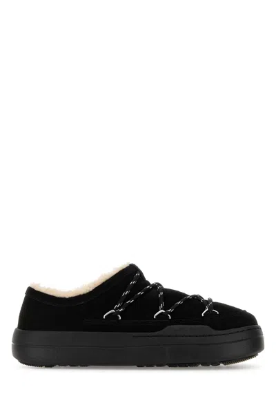 Moon Boot Black Suede Park Slippers In Black