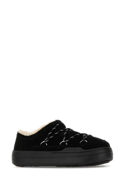 Moon Boot Black Suede Park Slippers In Black