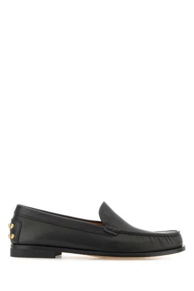 Tod's Black Loafers With Embossed Logo And Stud Details On The Back In Leather Woman