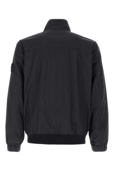 Stone Island Nylon Jacket High Collar Elastic Cuffs In Blue