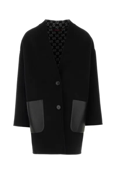 Gucci Wool Blend Reversible Coat Front Pockets Contrast In Black