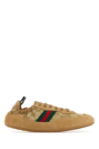 Gucci Shift Low Top Sneakers Rubber Sole Stripe In Brown