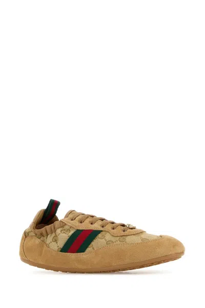 Gucci Shift Low Top Sneakers Rubber Sole Stripe In Brown