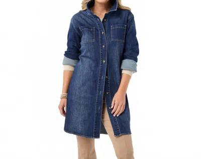 Coco + Carmen Bambu Soft Button Front Long Shacket In Dark Denim In Blue