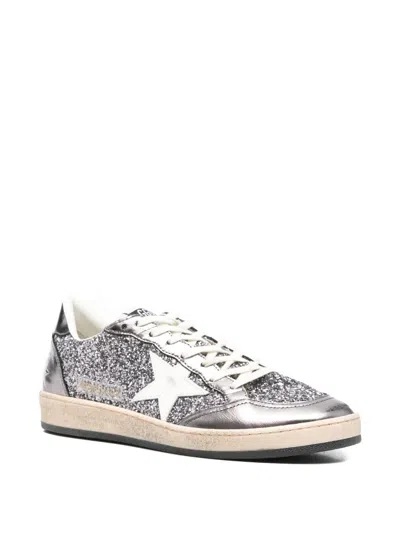 Golden Goose Deluxe Brand Women Ballstar Sneakers In Laminated Leather And Glitter In Gray