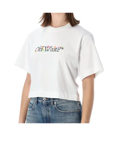 Off-white Floral Graphic Cropped Crew Neck Top In White