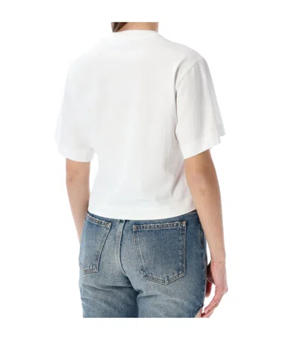 Off-white Floral Graphic Cropped Crew Neck Top In White