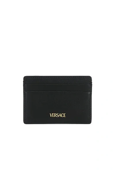 Versace Logo-plaque Leather Cardholder In Black