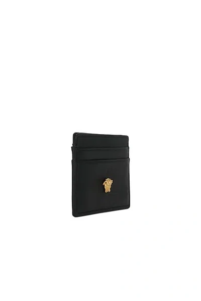 Versace Logo-plaque Leather Cardholder In Black