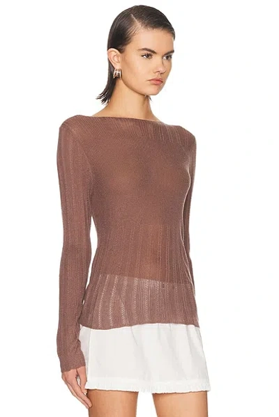 Deiji Studios Open Work Long Sleeve Top In Brown