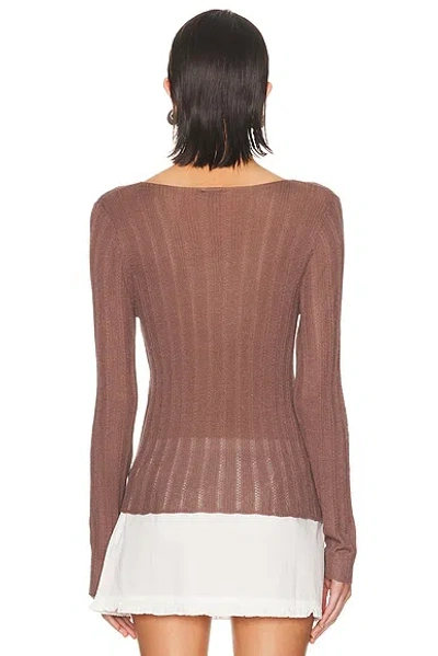 Deiji Studios Open Work Long Sleeve Top In Brown