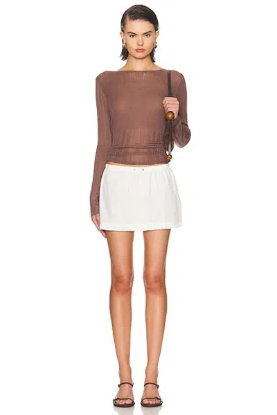 Deiji Studios Open Work Long Sleeve Top In Brown