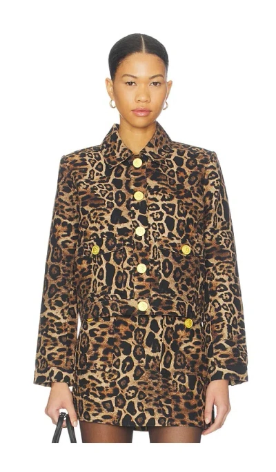 L'agence Nyx Cropped Jacket In Brown Multi Patch Leopard
