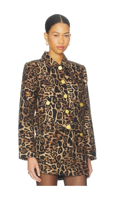 L'agence Nyx Cropped Jacket In Brown Multi Patch Leopard