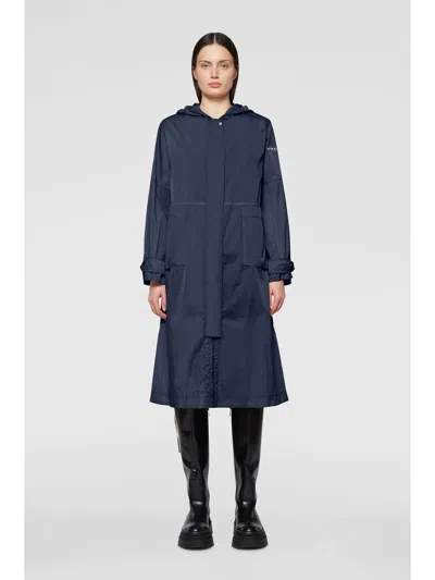 Add Long Navy Blue Parka With Hood In Multi