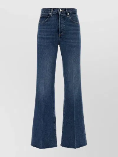 Frame The Lax Denim Flared Five Pocket Trousers In Blue