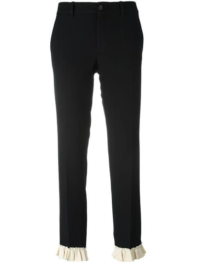 Gucci Ruffle-trimmed Silk And Wool-blend Cady Trousers In Black