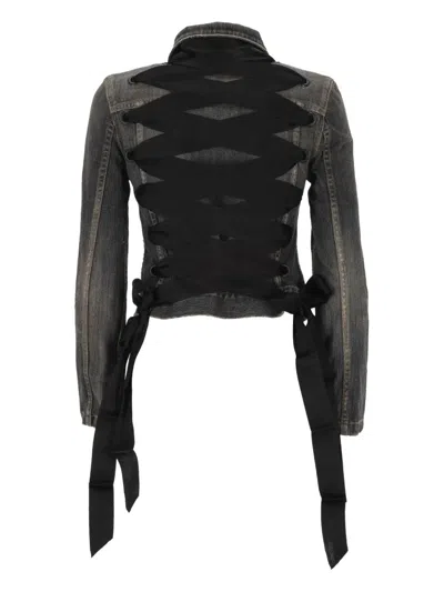 Balenciaga Dark Grey Denim Jacket With Laces Women In Gray