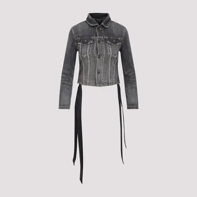 Balenciaga Dark Grey Denim Jacket With Laces Women In Gray
