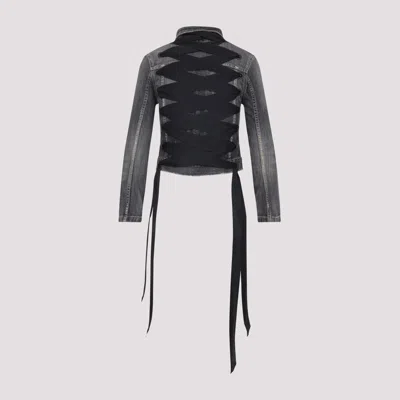 Balenciaga Dark Grey Denim Jacket With Laces Women In Gray