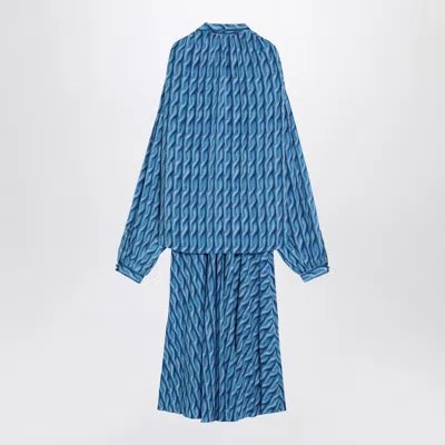 Balenciaga Patterned Draped Midi Dress In Blue