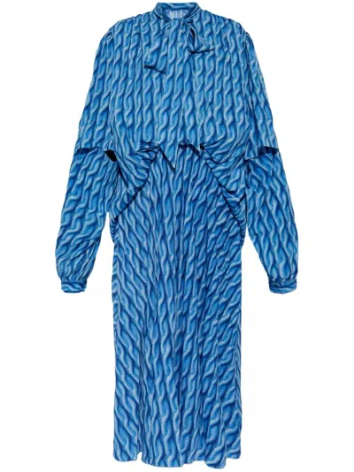 Balenciaga Patterned Draped Midi Dress In Blue