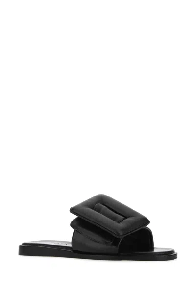 Boyy Black Leather Puffy Slippers In Black