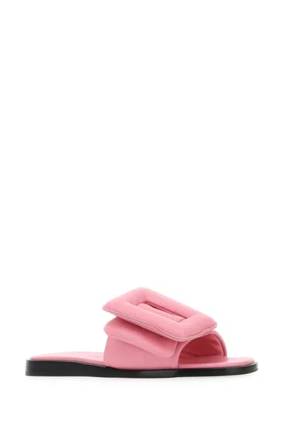 Boyy Pink Leather Puffy Slippers In Pink