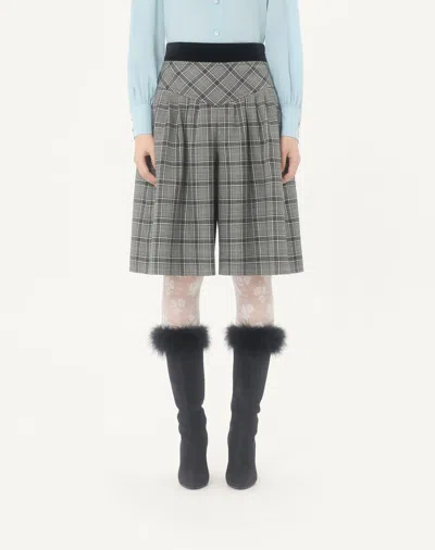 Valentino Wool Bermuda Shorts With Check Pattern In Gray