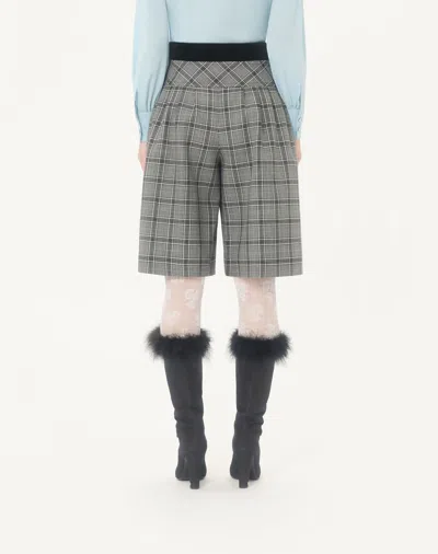 Valentino Wool Bermuda Shorts With Check Pattern In Gray