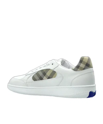 Burberry Terrace Sneakers In Leather And Beige Check Men In White