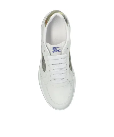 Burberry Terrace Sneakers In Leather And Beige Check Men In White