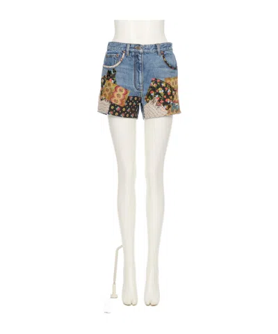 Valentino Patchwork Jeans With Embroidered-beads In Blue