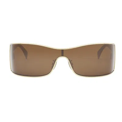 Celine Maxi Triomphe Metal Rectangular Shield Sunglasses In Gold
