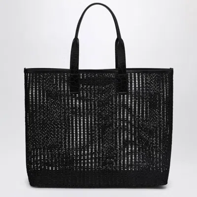 Dolce & Gabbana Rectangular Woven Crochet Tote Bag Handles In Black
