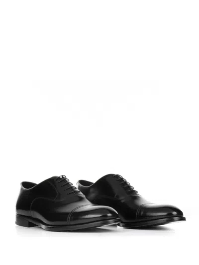 Doucal's Blue Oxford Shoes In Brushed Leather With Toe Cap In Black