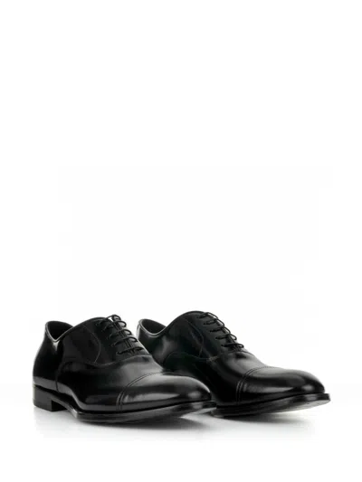 Doucal's Blue Oxford Shoes In Brushed Leather With Toe Cap In Black