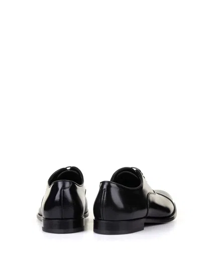 Doucal's Blue Oxford Shoes In Brushed Leather With Toe Cap In Black