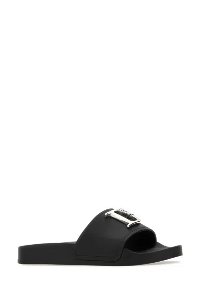 Dsquared2 Black Leather D2 Statement Slippers In Black