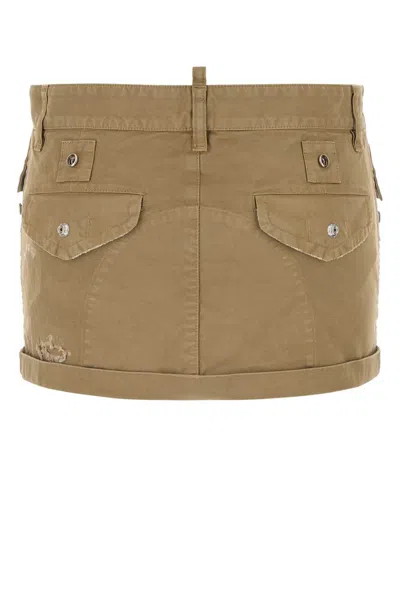 Dsquared2 Dsquared Khaki Canvas Mini Skirt In Brown