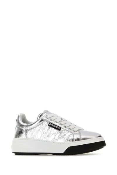 Dsquared2 Silver Leather Bumper Sneakers In Silver