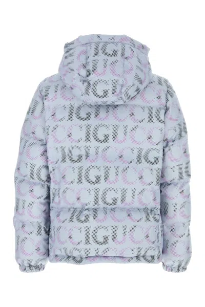 Gucci Men Printed Polyester Down Jacket In Blue