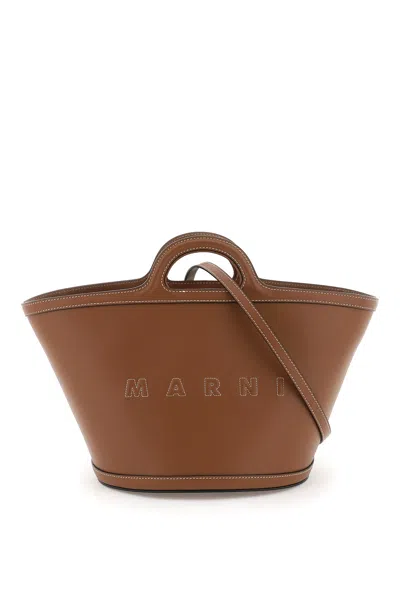 Marni Brown Leather Small Tropicalia Handbag In Black