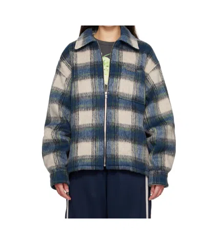 We11 Done Blue Script Logo Check Shirt Jacket In Multi