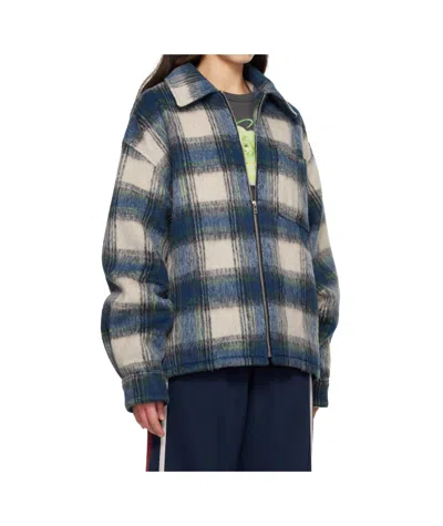 We11 Done Blue Script Logo Check Shirt Jacket In Multi