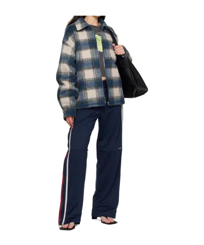 We11 Done Blue Script Logo Check Shirt Jacket In Multi