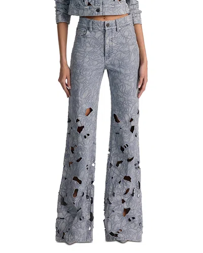 Alice And Olivia Chic High Rise Embroidered Eyelet Jeans In Rockstblue In Blue