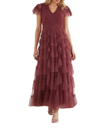 Needle & Thread Aviana Ruffled V-neck Maxi Dress In Red